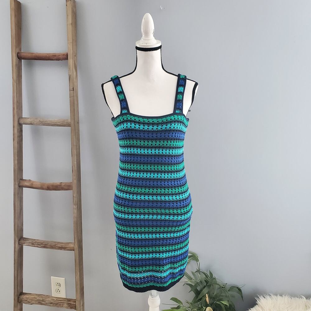 GAP Green & Blue Striped Mini Crochet Bodycon Dress S